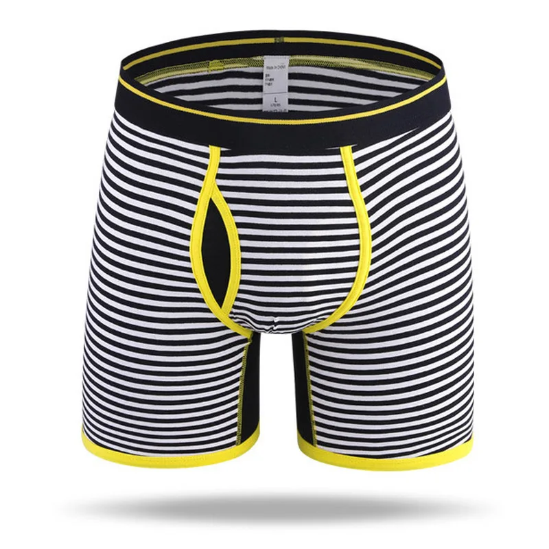 Long Boxer Shorts Men Striped Cotton Underwear Sports Fitness Boxershort Calzoncillos Hombre Trunks Underpants Panties Plus Size