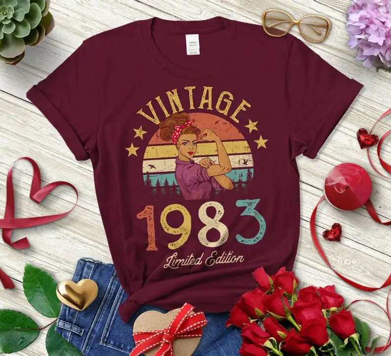 Retro 1983 Limited Edition Retro Women's Shirt Classic 38 Years Old Birthday Gift Party Shirt Women Casual Short Sleeve Women