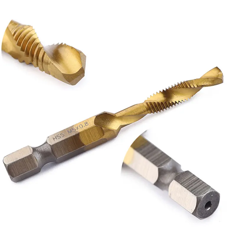 Titanium Plated Hex Shank HSS Screw Thread Metric Tap Drill Bits Screw Machine Compound M3 M4 M5 M6 M8 M10 Hand Tools