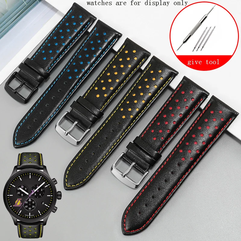 22mm Genuine Leather Watchstrap Black Yellow Red Blue Wristband Stainless Steel Buckle For T-ISSOT T116