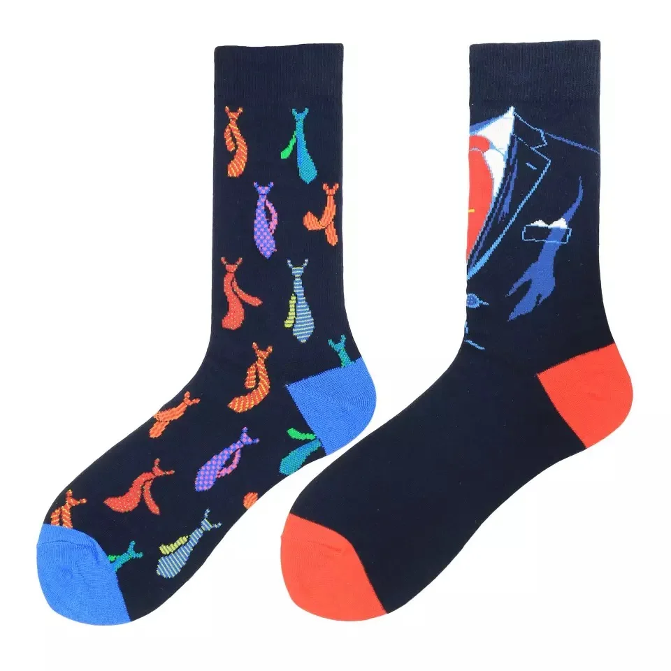 Men Combed Cotton Creative AB Happy Funny Socks Food Animal Pattern High Quality Skateboard Geometric Fruit Gifts Socks