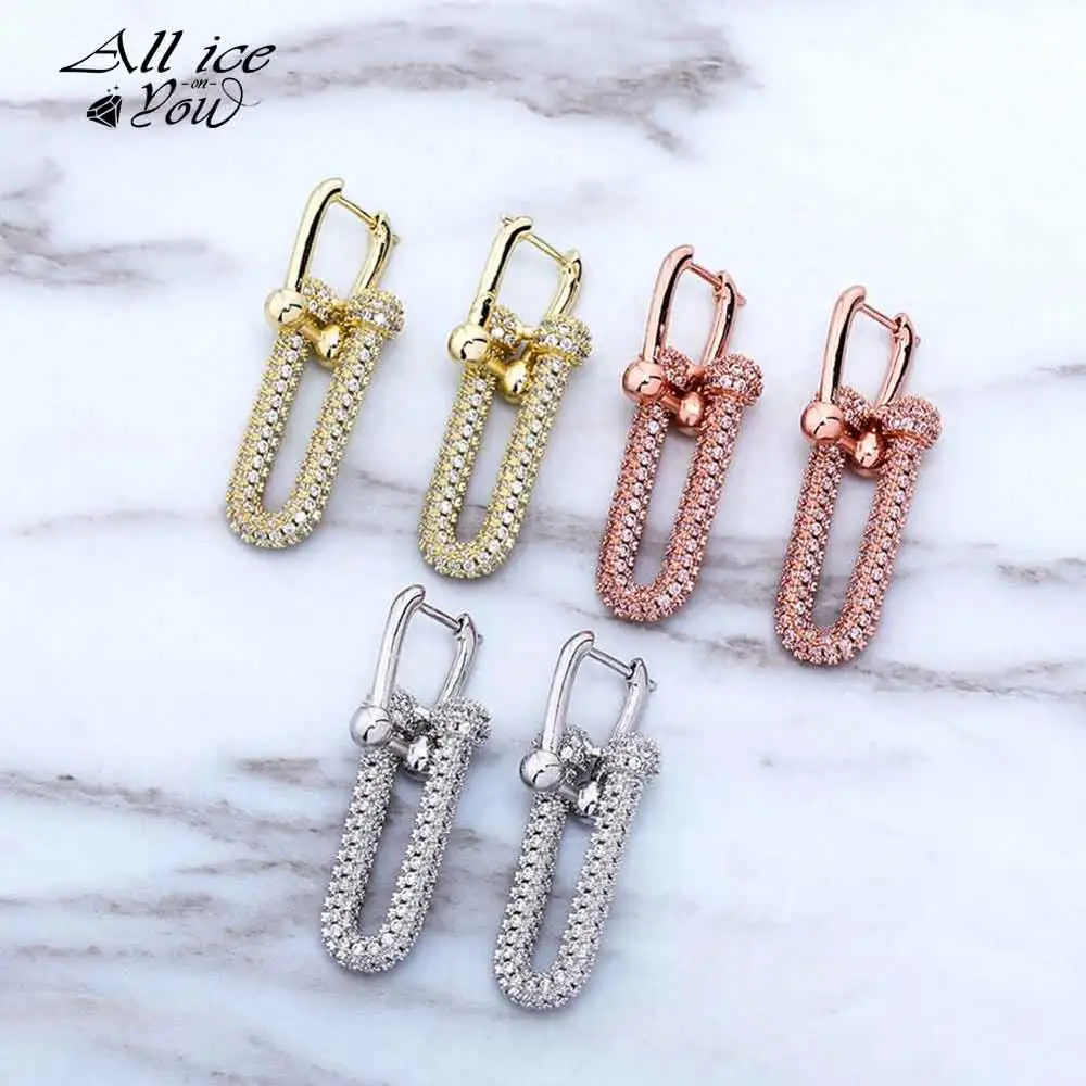 ALLICEONYOU Gold-plated Copper Iced Out Micro Pave Cubic Zircon Earrings High Quality Hip Hop Fashion Jewelry For Women Gift