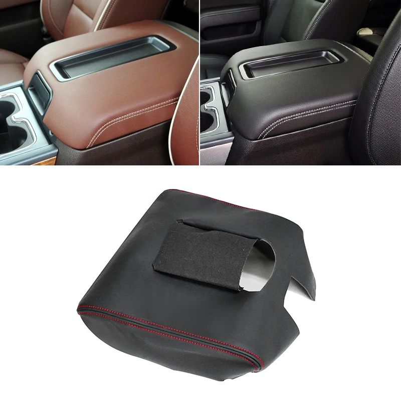 

Soft Leather w/ Sponge Armrest Cover For Chevrolet Chevy Silverado GMC Sierra 2014 15 16 17 18 Center Console Armrest Cover Trim