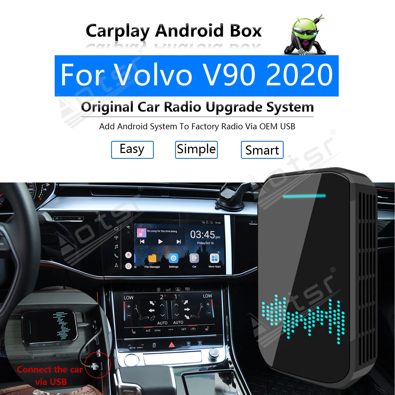 For Volvo V90 2020 Car Multimedia Player Radio Upgrade Carplay Android Apple Wireless CP Box Activator Navi Map GPS Mirror Link