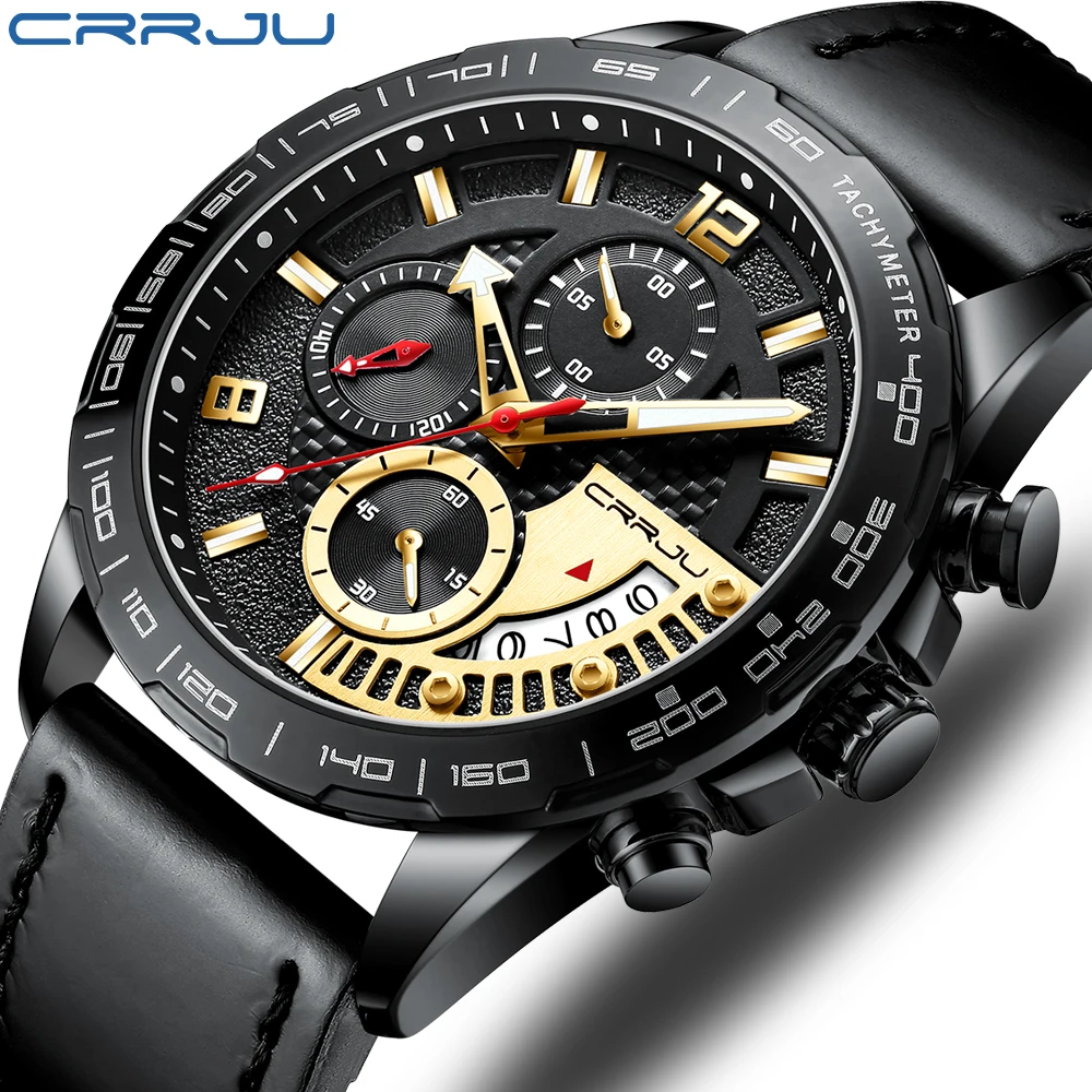 

Men Watch CRRJU Calendar Men's Trend Watches Luxury Business Waterproof Gold Quartz Watch Male Stopwatch Clock Relogio Masculino