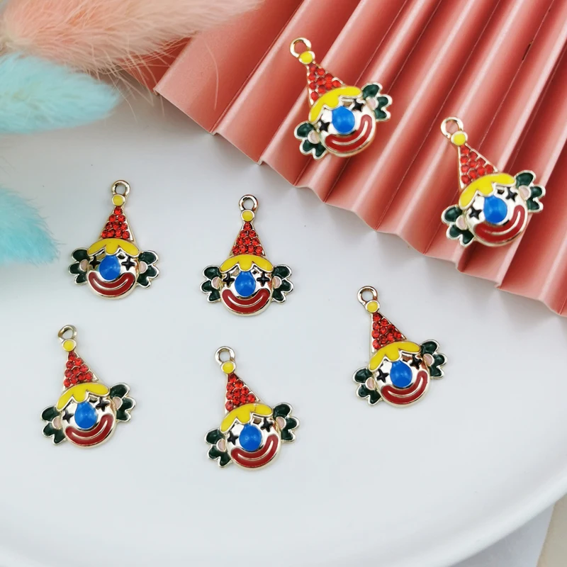 

ApeUr 10pcs Cute Rhinestone Clown Earrings Pendant Enamel Joker Metel Charms DIY Jewelry Finding Bracelet Dangle Small Accessory