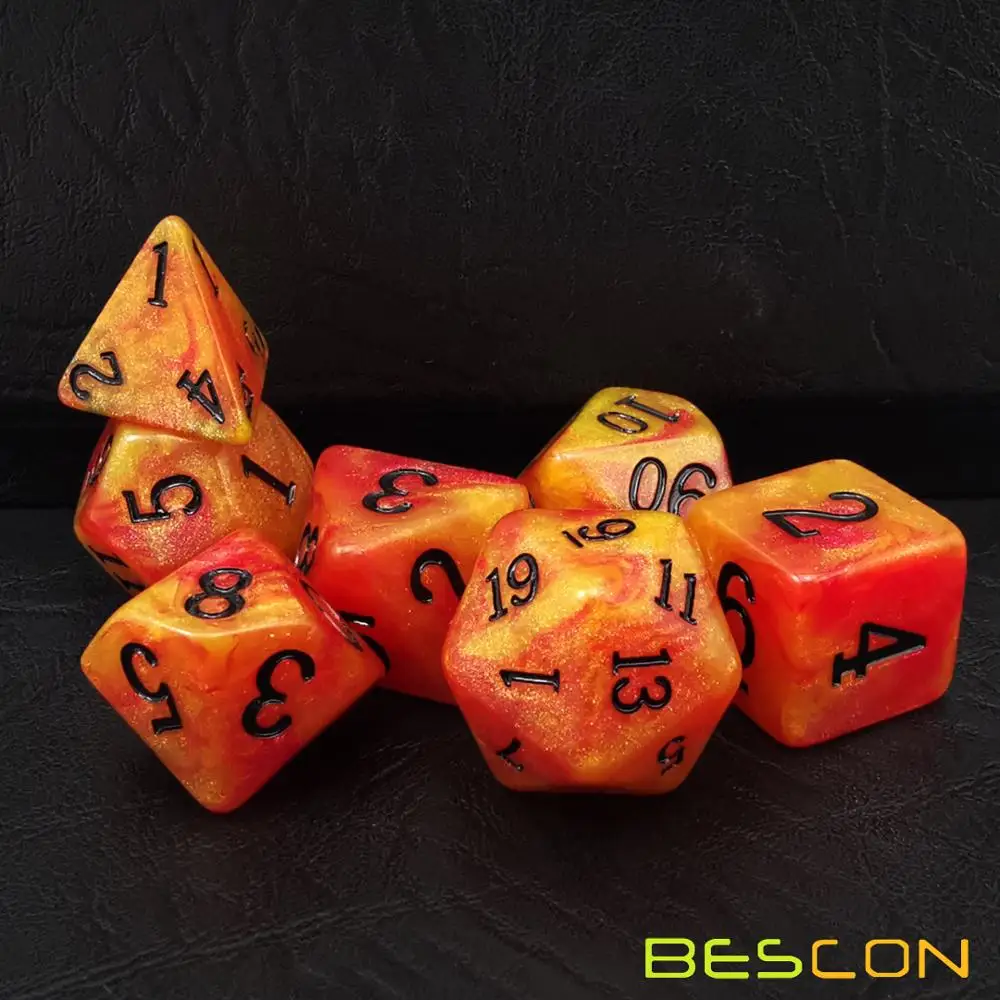 Bescon Magical Stone Dice Set Series, 7pcs Polyhedral RPG Dice Set Fairy Spirit, RoseQuartz, Gold Ore, Dragon Eyes