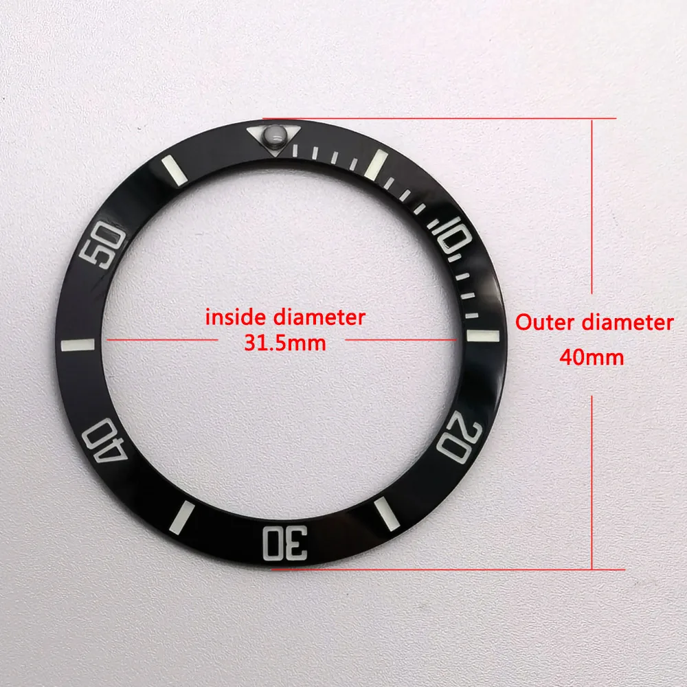 40mm Super Luminous Watch Ring Ceramic Bezel Insert for Sub Watch Case Accessories Inner diameter 31.5mm