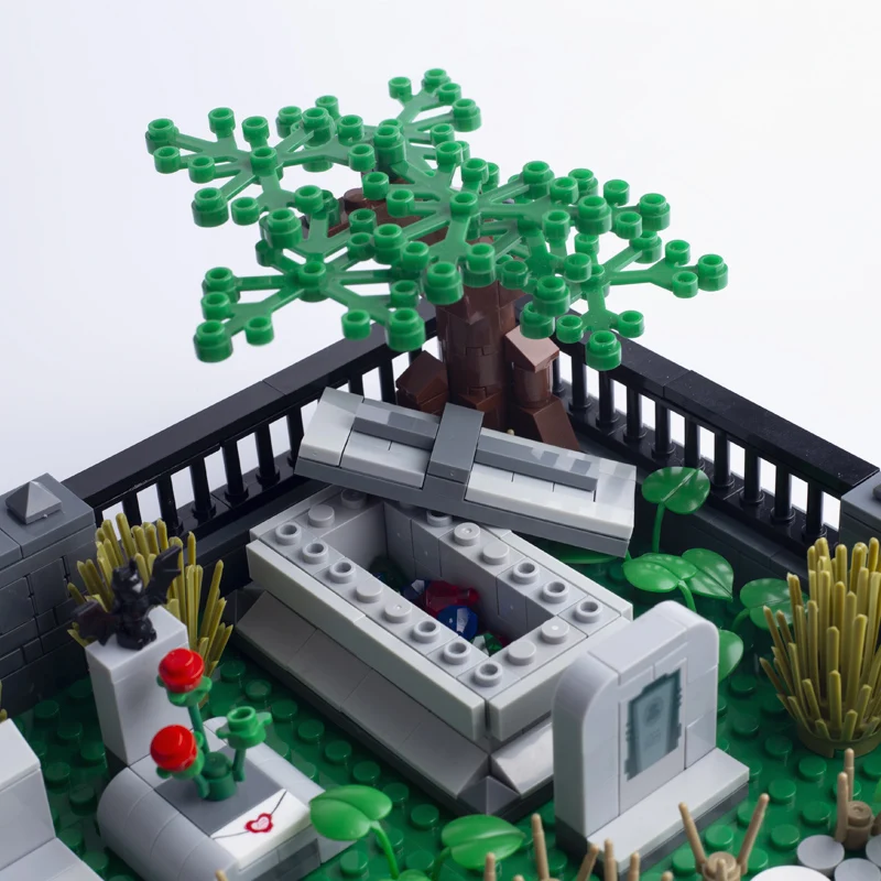 MOC Halloween Cemetery Building Blocks City Ghost Zombie Figures Skeleton Grass Rose Animal Accessories Bricks Toys Friends Gift