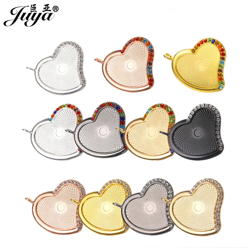 55PCS Diamond Heart Cabochon Pendant Base Alloy Blank Tray For Necklaces Keychains DIY Jewelry Making Components Crafts Findings