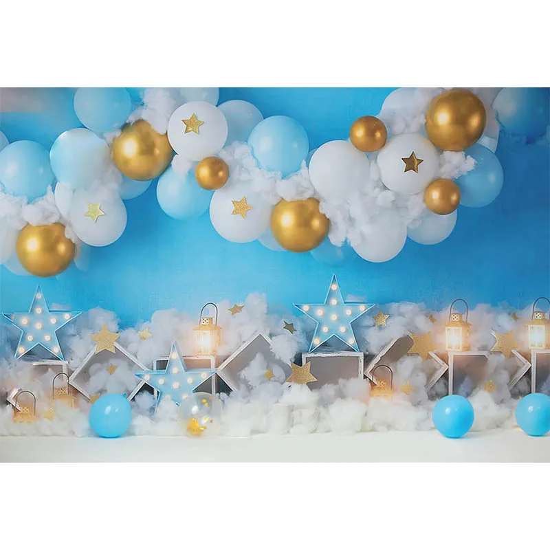 Avezano fundo fotografia azul balão estrelas recém-nascido crianças festa de aniversário bolo quebra decoração fundo photo studio photozone
