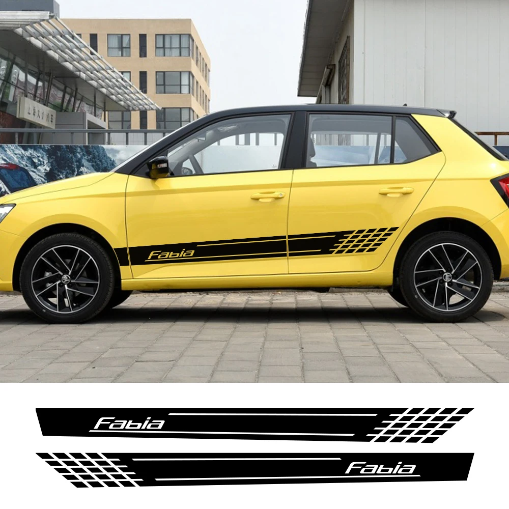 2PCS Car Door Stickers For Skoda Fabia 1 2 3 MK1 MK2 MK3 6y Tuning Auto Accessories Long Side Stripes Styling Vinyl Film Decals