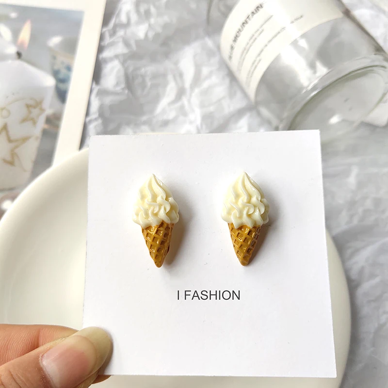 Resin Ice Cream Personality Stud Earrings Fashion Temperament Joker Retro Earrings Women Jewelry Gift Accessories Birthday Party