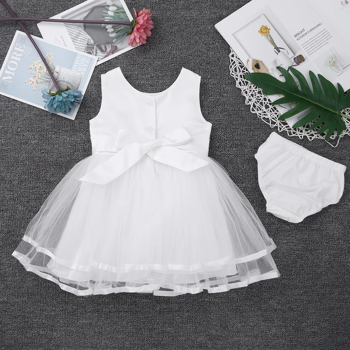 White Baby Girls Dress Big Bowknot Infant Party Dress For Toddler Girl First Brithday Baptism Clothes Babys Formal Tutu Dresses