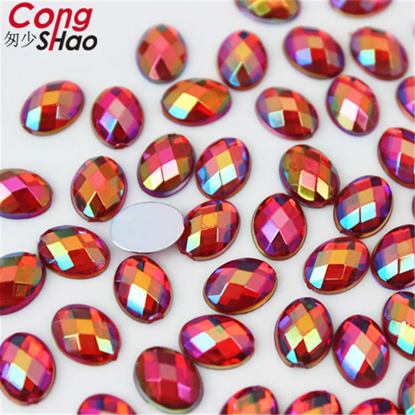 100pcs 6*8mm Oval 3D Nail Art Stones flatback AB crystals Acrylic AB Rhinestone trim phone DIY not hotfix Face Decoration WC467