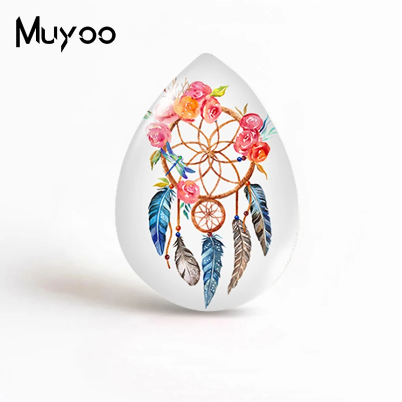 2020 New Colorful Dream Catcher Tear Drop Glass Cabochon Dreamcatcher Art Handmade Photo Jewelry DIY Accessories