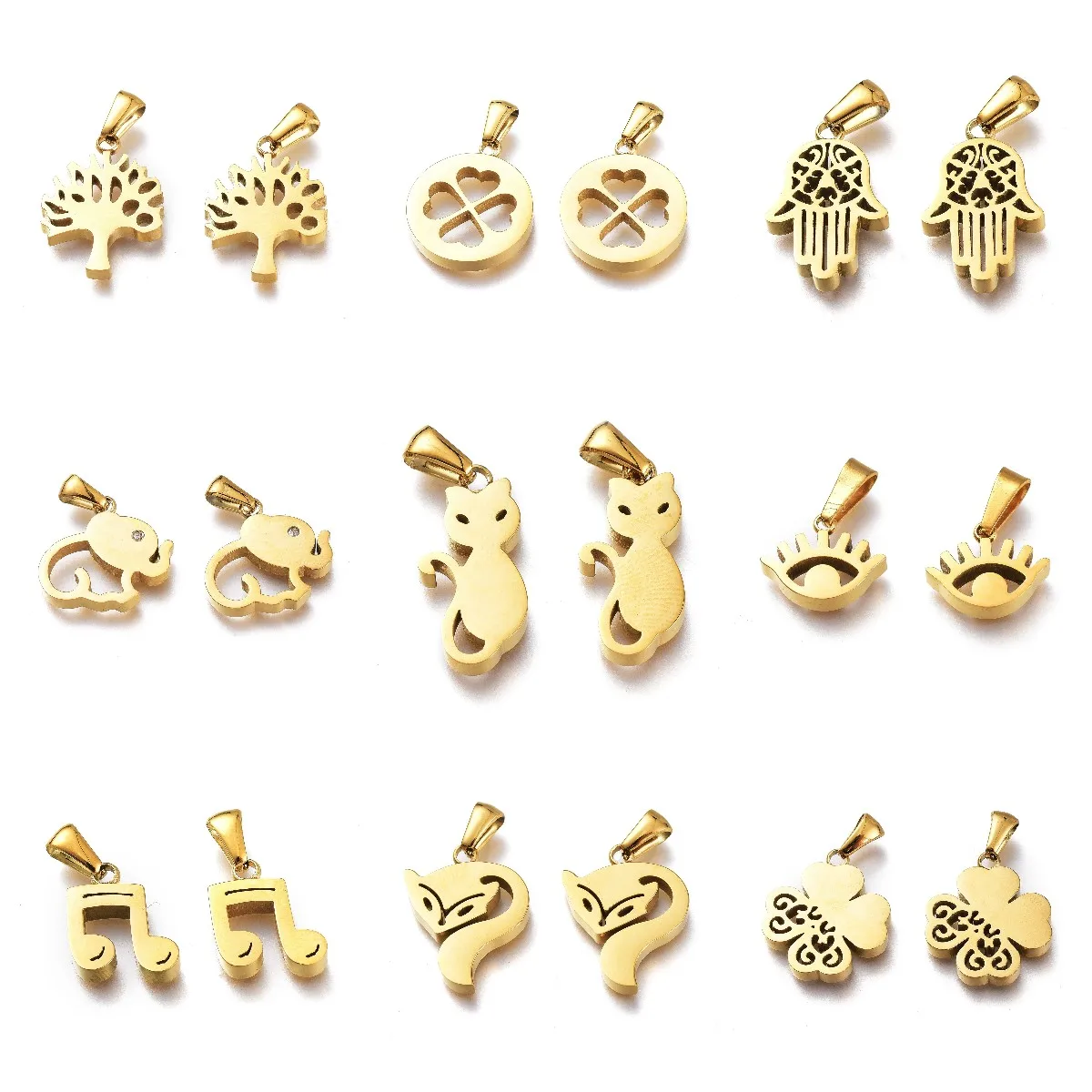 

10Pcs 100% Stainless Steel Pendants Charms Gold Plated Tree Dog Cat Paw Butterfly Charm For DIY Necklace Jewelry Making