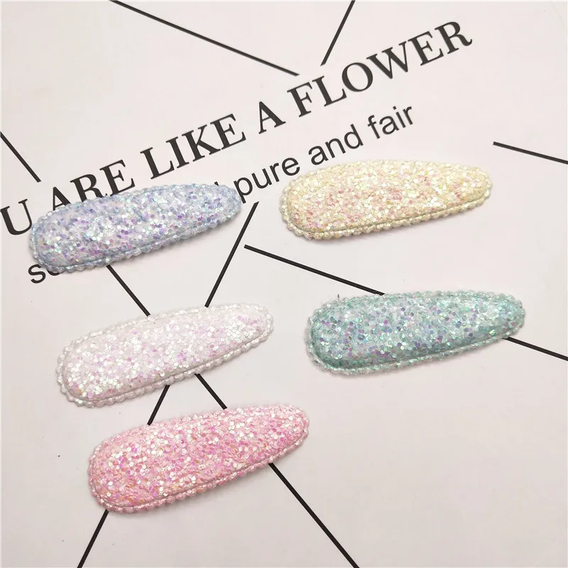 40pcs/lot 5.5cm glitter padded applique snap clip cover for BB Headdress hair clip accessories without clip