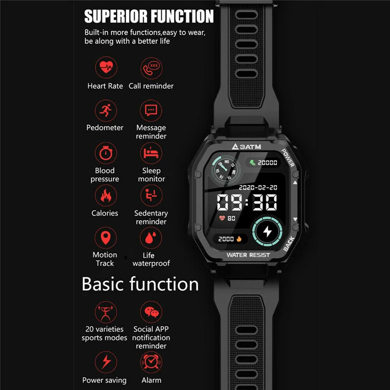 Men Boys Fashion Smart Watch Heart Rate Blood Pressure Monitor Sport Fitness Wristband for iPhone Samsung LG Android