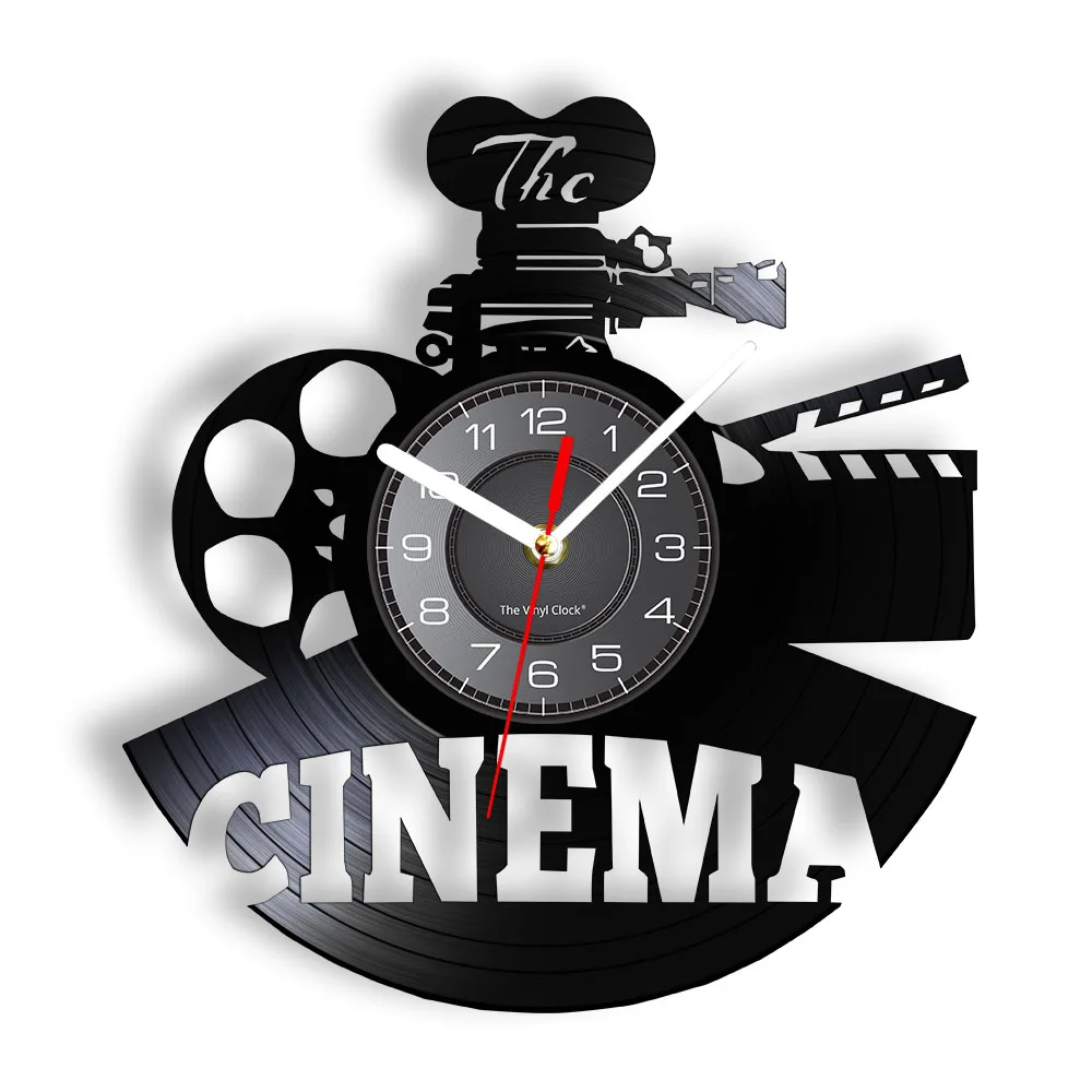 Home Theatre Retro Vinyl Record Wall Clock Man Cave Decor Wall Watch Cinema Laser Cut Out Re-purposed Vinyl Album LP Movie Signs