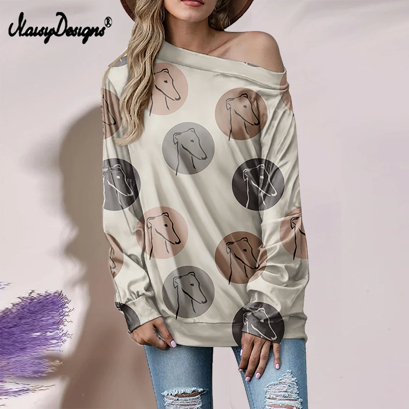 Noisydesigns Hot Women Off Shoulder Tops Greyhound Dog Design Ladies Long Sleeve Pullover T-Shirt Vestidos Mujer Dropshipping