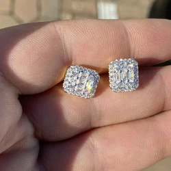 Huitan New Fashion Square Shape Women Stud Earrings Full Paved Shiny Crystal Zircon High Quality Female Trendy Earring Wholesale