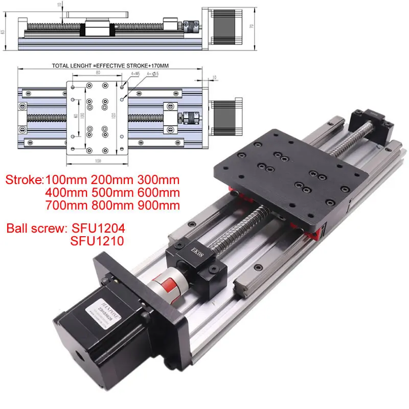 Guide lineari tavola scorrevole 100-900MM modulo lineare vite a ricircolo di sfere SFU1204 SFU1210 HGH15 HIWIN 2.8A NEMA23 57*56mm motore passo-passo