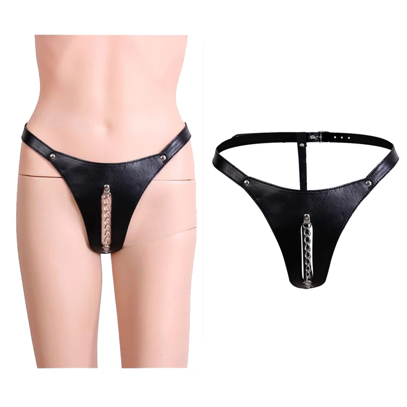 Sexy Leather Thongs with Chian Underwear Strapon Panties Bondage Briefs Sex Belt Adult Toys Chastity T-back for Women Lingerie