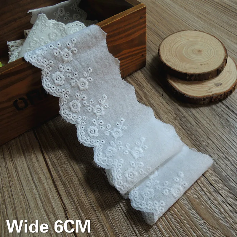 6CM Wide Cotton Embroidered Flowers Lace Guipure Ribbon White Beige Dress Clothes Sewing Collar Trim Handmade DIY Lace Material