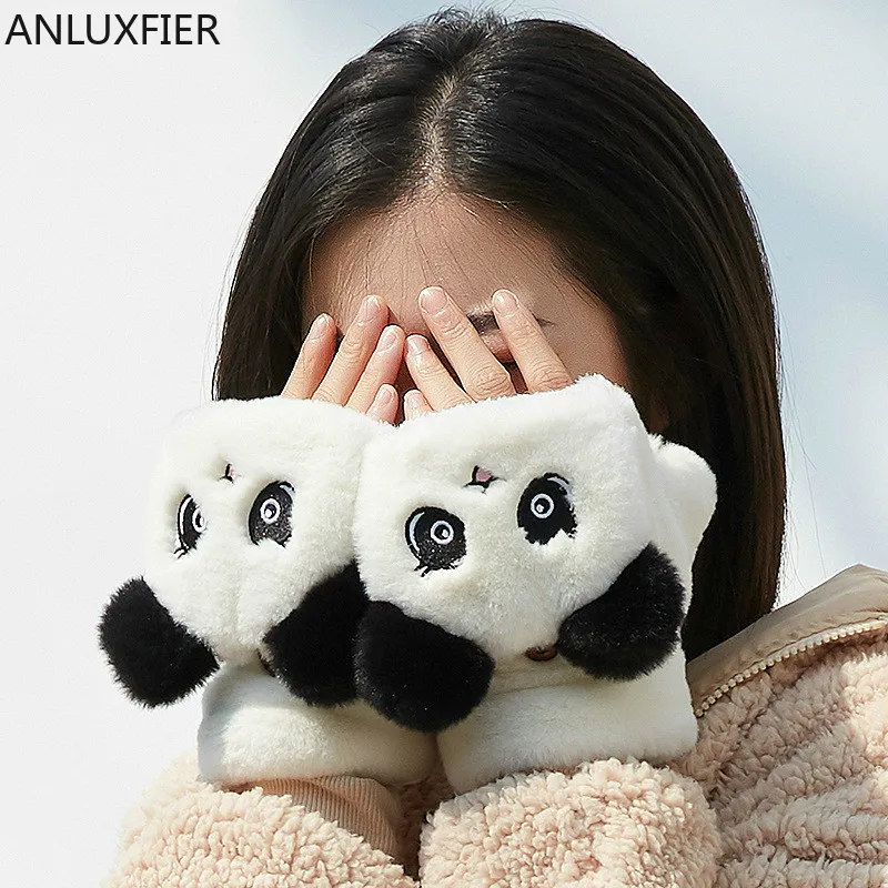 

H9996 Winter Plush Warm Women Gloves Lady Cute Korean Cartoon Mittens Thick Thermal Students Girl High Quality Outdoor Hand Muff