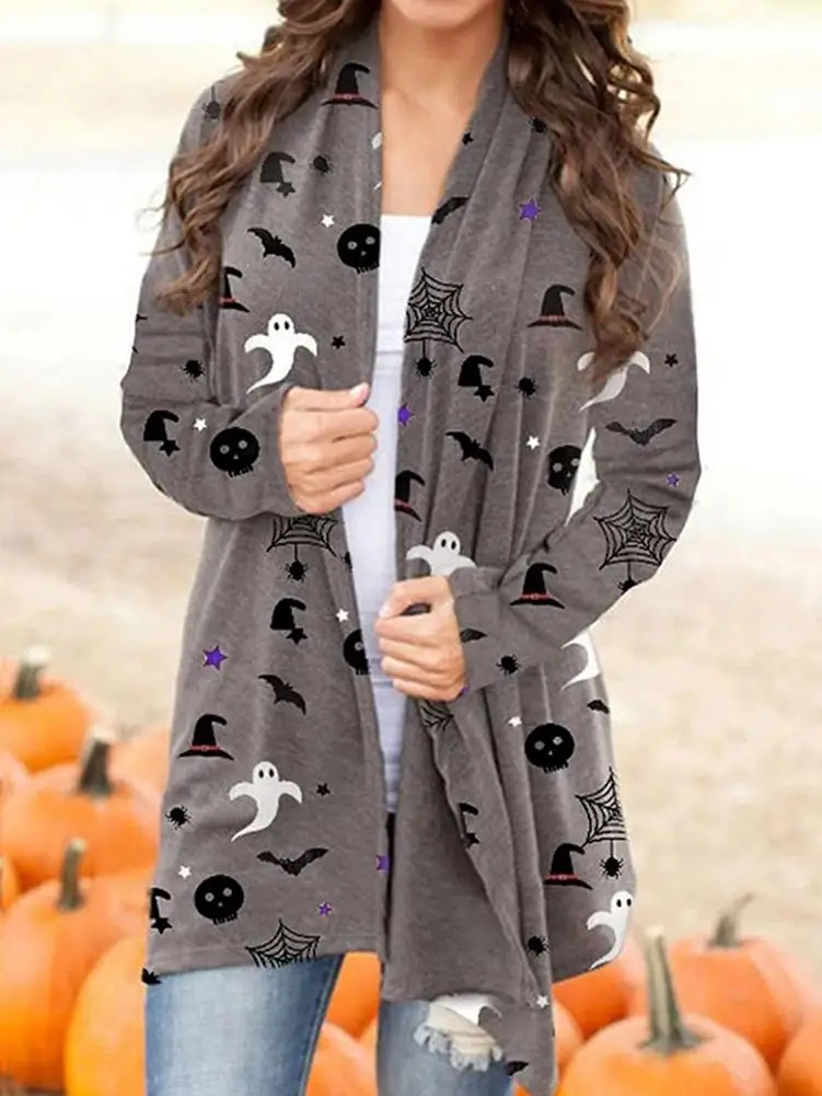 Halloween Cardigan For Women Sweater Top Long Blouse Ladies Sleeve Funny Cute Pumpkin Coat Clothing Holiday Gifts