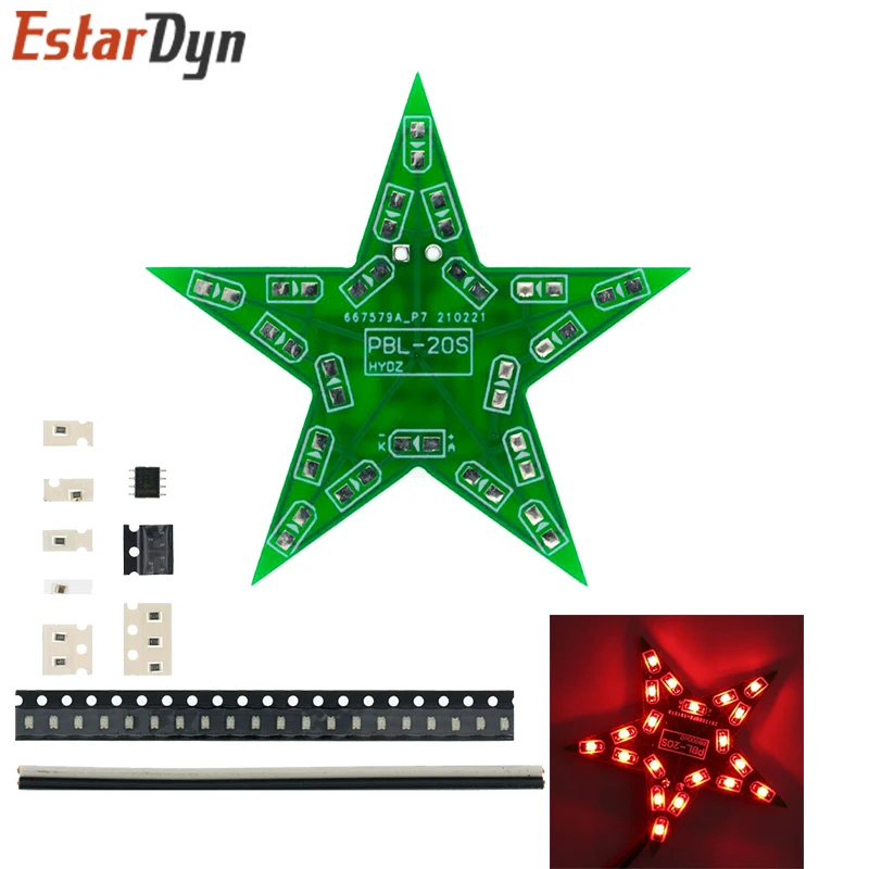 Students Training DIY Kit Five-Pointed Star Breathing Light Gradient LED Light for Christmas Soldering Training Red Green Blue