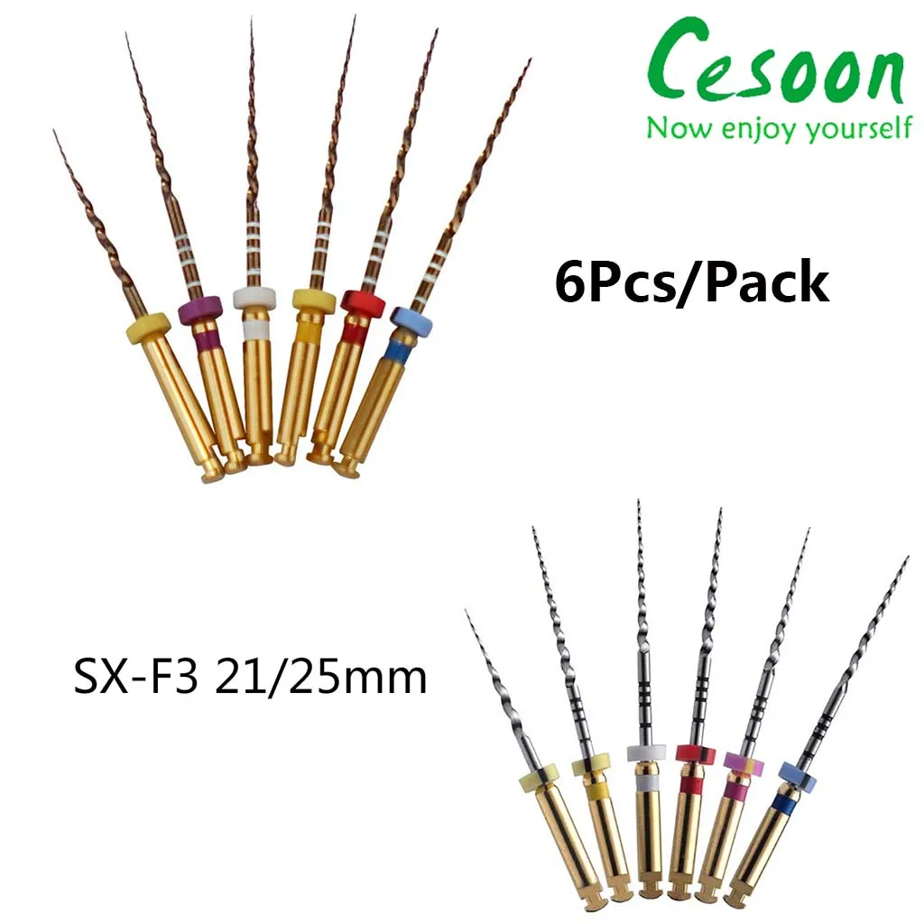 

Cesoon 6Pcs/Pack Dental Endodontic Niti Rotary Files SX-F3 Endo X-Pro Gold Taper Tips Flexible File 21/25mm Dentistry Materials