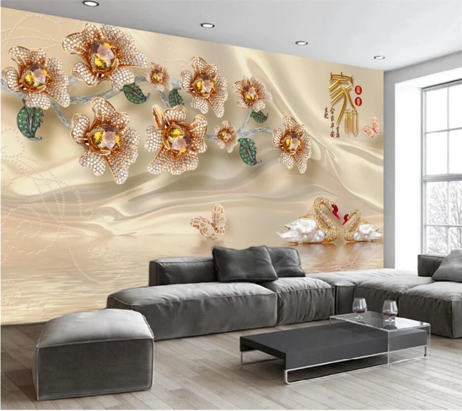 beibehang Custom wallpaper 3d wall painter and rich jewelry swan mural background wall 5d photo murals 8d decorative wallpaper