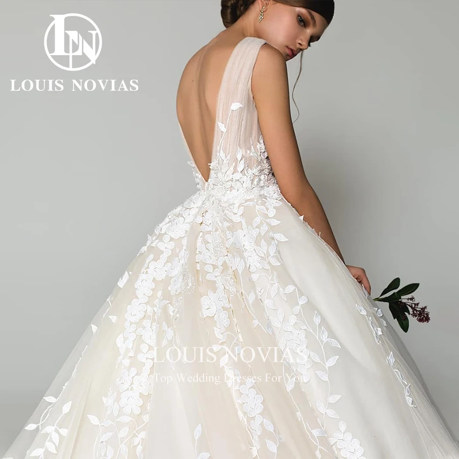 LOUIS NOVIAS robes De mariée pour femmes élégant dos nu perles fleurs broderie sans manches robe De mariée robes De Novia