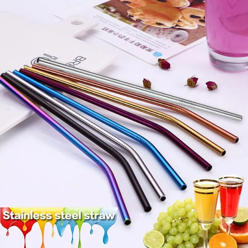 4/8 Pcs 7 Colours Stainless Steel Metal Straw Drinking in Reusable Bar Straws