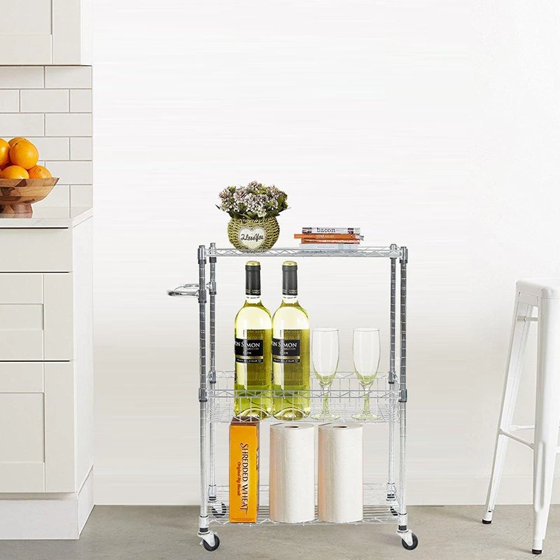 

3 Layers Kitchen Trolleys Cart 4 Wheels Multifunction Cart Wagon Kitchen Cart With Basket Shelves Handle