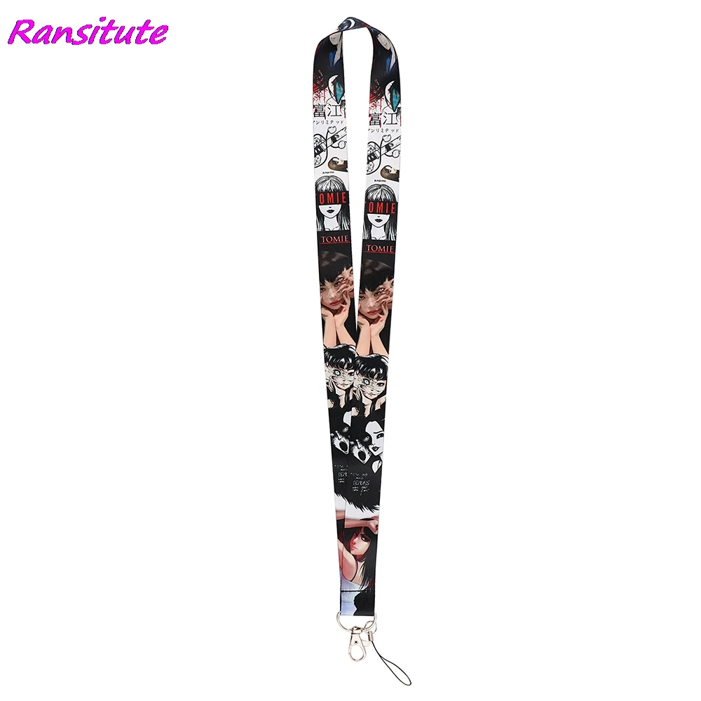 Ransitute R2130 Horror Figure Girl Tomie Lanyard Badge ID Lanyards Mobile Phone Rope Key Lanyard Neck Straps Halloween Gifts