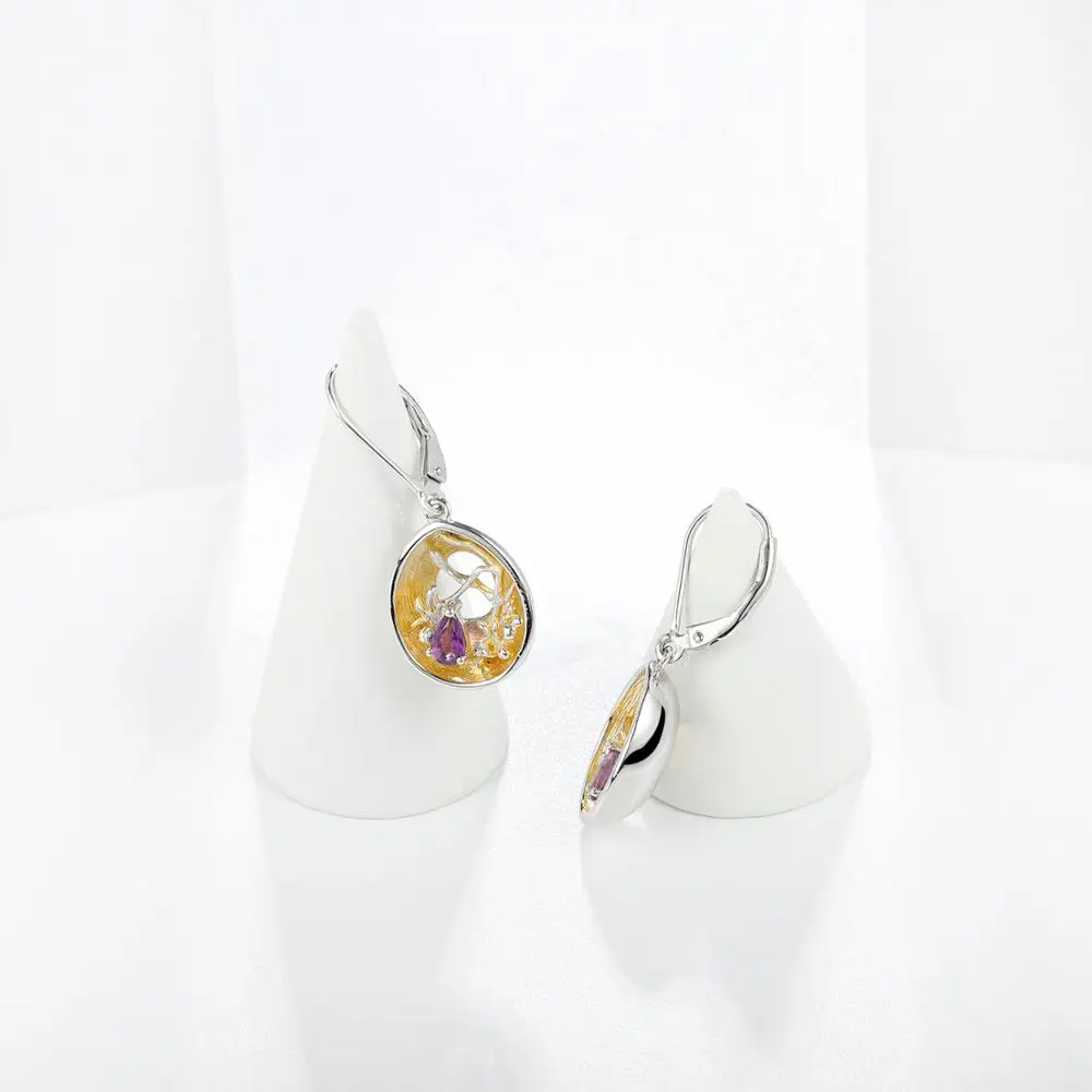 GEM'S BALLET-pendientes Retro para mujer, oro de 18 quilates, plata 925, dos tonos, hechos a mano, Rama, brote, Topacio Azul suizo Natural