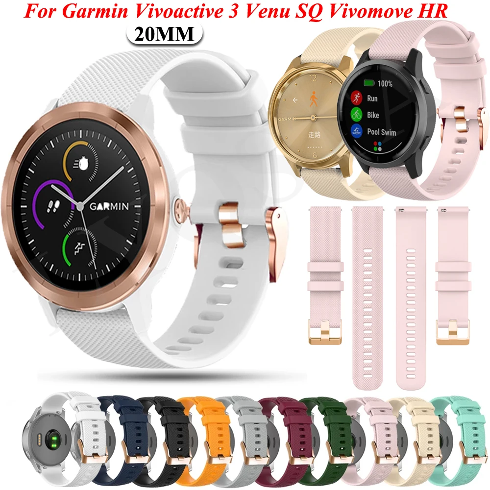 20MMSmart Watch Strap For Garmin Venu SQ Vivoactive 3 Venu2 Plus Silicone Wristband Forerunner 645 245 Vivomove HR Bracelet Belt