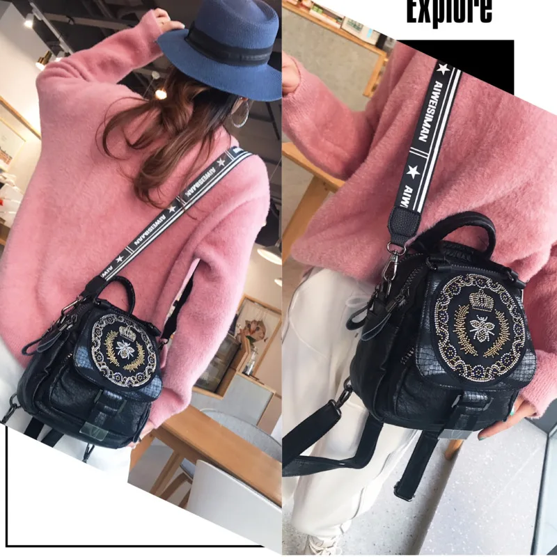 2024 Brands Designer Mini Shoulder Bag Women Fashion  Luxury Rivet Ladies Leather Handbags Rhinestone Designer Bee Crossbody Bag