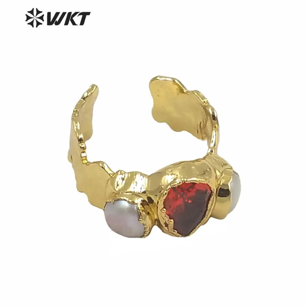 

WT-MPR011 WKT Exclusive Gorgeous Natural Pearl CZ Stone Cocktail Ring Women Fashion Gold Electroplated Irregular Lava ACC