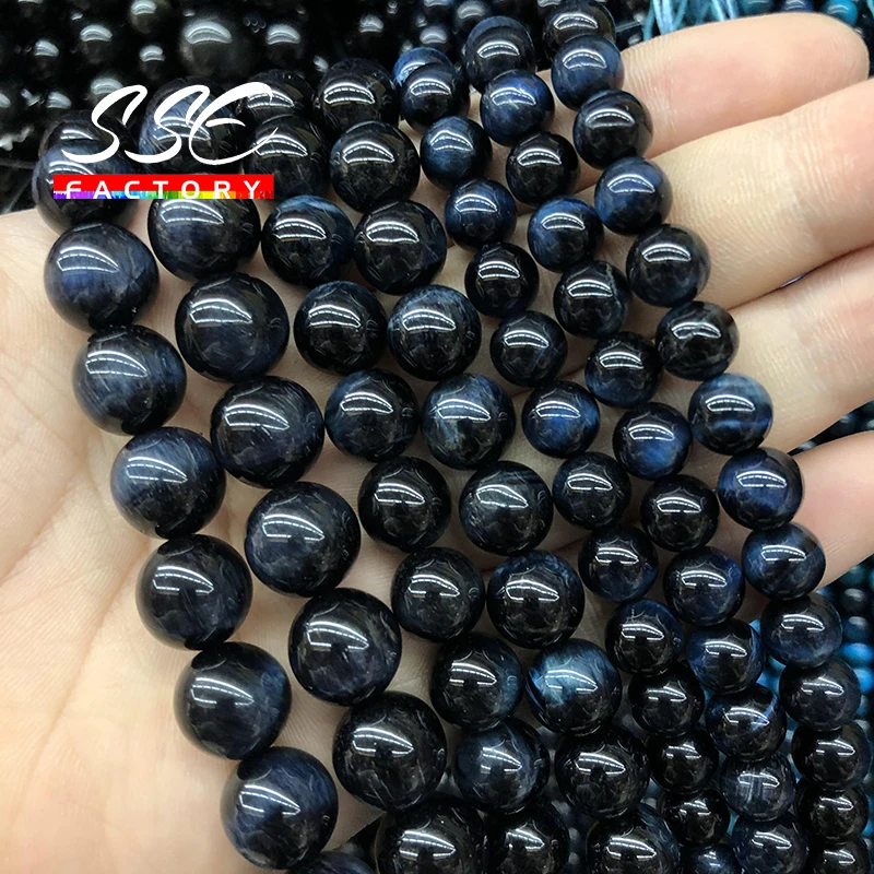 Natural Stone Dark Blue Tiger Eye Beads Round Loose 4 6 8 10 12 14 Mm 15\'\' Strand Beads for Jewelry Making Bracelet DIY