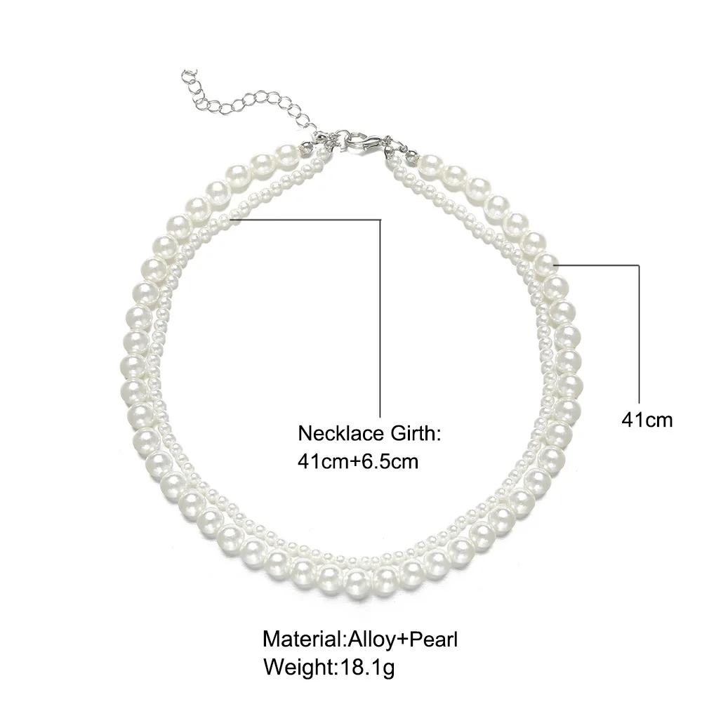 Fashion Choker Necklace Women Simulated Pearl Chunky Jewelry Double Layer Beads Collar Necklaces For Women