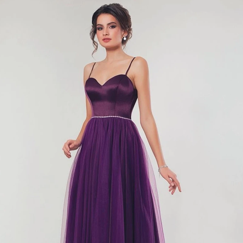 Elegante lila Party kleider Kleid Satin Spaghetti träger boden lang maßge schneiderte Court Zug Abendkleid billig wunderschön