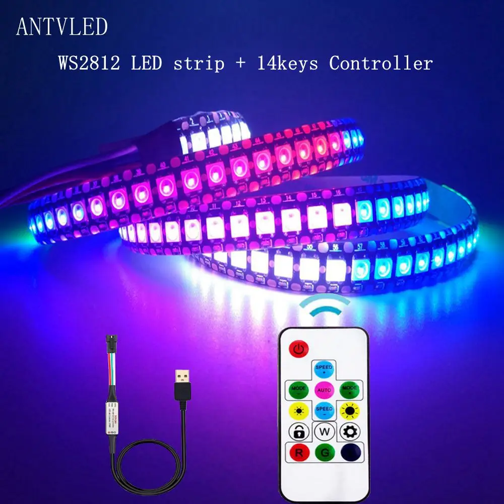 WS2812B LED Strip Individually Addressable Smart RGB  LED Strip Waterproofith and14 Keys RF Wireless Remote Controller Kit DC5V