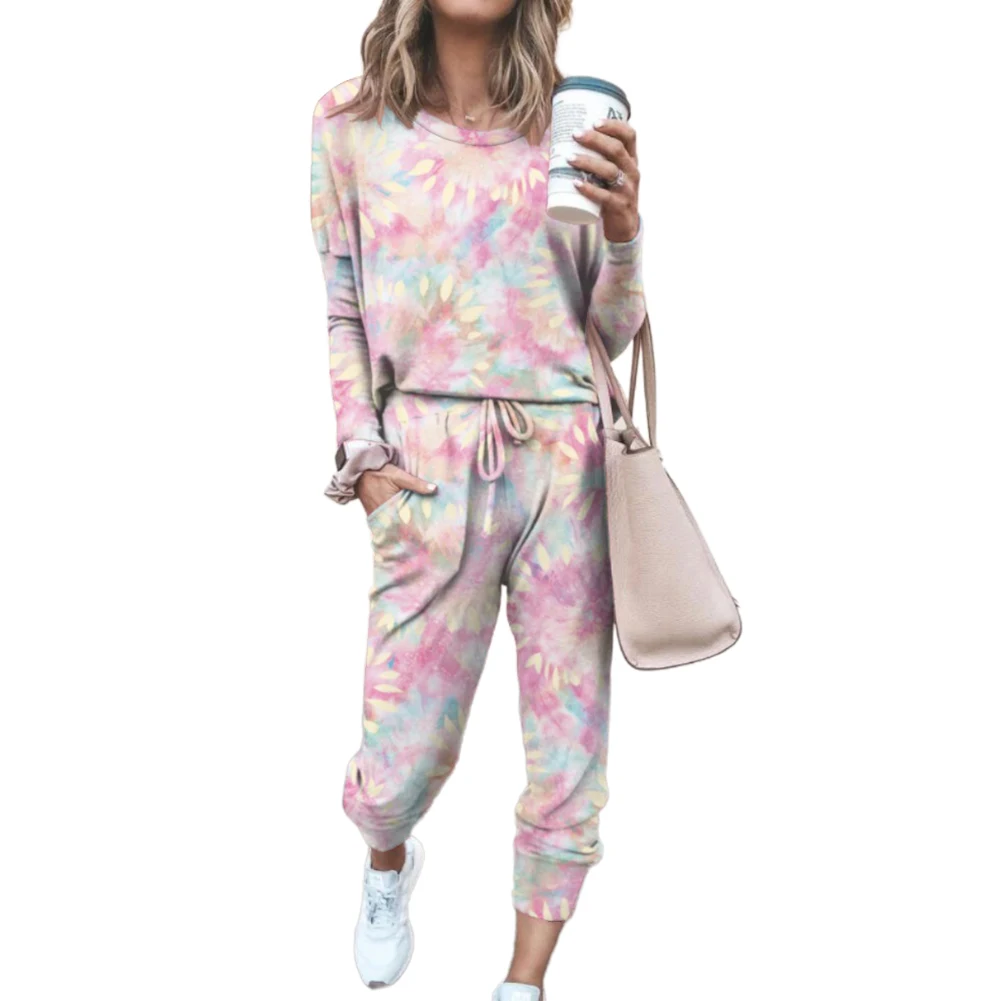 Tie Dye Loose Tracksuits Lounge Wear Women Casual Two Piece Set Spring Street t-shirt Tops and Jogger Set Suits 2pcs Outfits