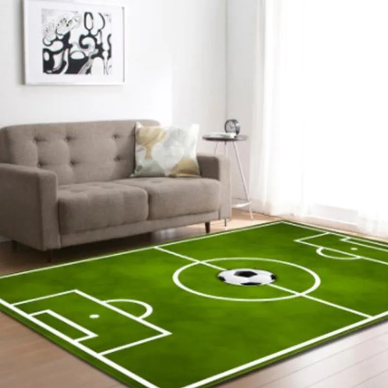 Flannel Soccer Rug Football Carpets Field Ground Floor Mat Washable Anti-Skid Carpets for Home Living Room Kids Room Decor