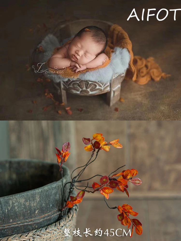 Newborn Photography Prop Simulated Green Plants Basket Stuffer Accessorie Berry Daisy Rattan Strip Vine Studio Shooting Flowers