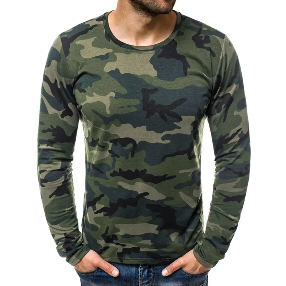 Camouflage T-shirts Men Base Top Autumn Long Sleeve Top Men Round Neck Slim Tees Top Pullover Male T-shirts футболка мужская